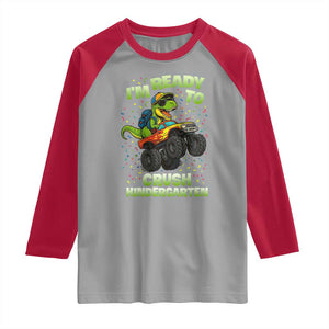 Back To School Boy Dinosaur Raglan Shirt I Am Ready To Crush Kindergarten TS14 Sport Gray Red Print Your Wear