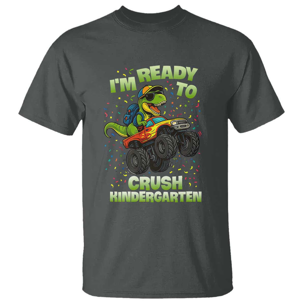 Back To School Boy Dinosaur T Shirt I Am Ready To Crush Kindergarten TS14 Dark Heather Print Your Wear