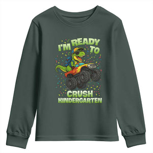 Back To School Boy Dinosaur Youth Sweatshirt I Am Ready To Crush Kindergarten TS14 Dark Forest Green Print Your Wear