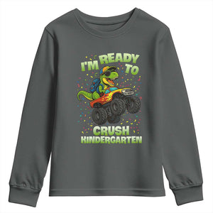 Back To School Boy Dinosaur Youth Sweatshirt I Am Ready To Crush Kindergarten TS14 Dark Heather Print Your Wear