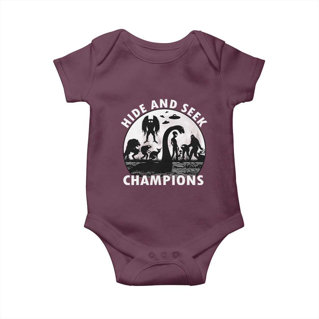 Hide And Seek Champions Baby Onesie Funny Cryptid Cryptozoology TS14 Maroon Print Your Wear