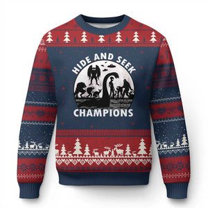 Hide And Seek Champions Ugly Christmas Sweater Funny Cryptid Cryptozoology TS14 Navy Red Print Your Wear