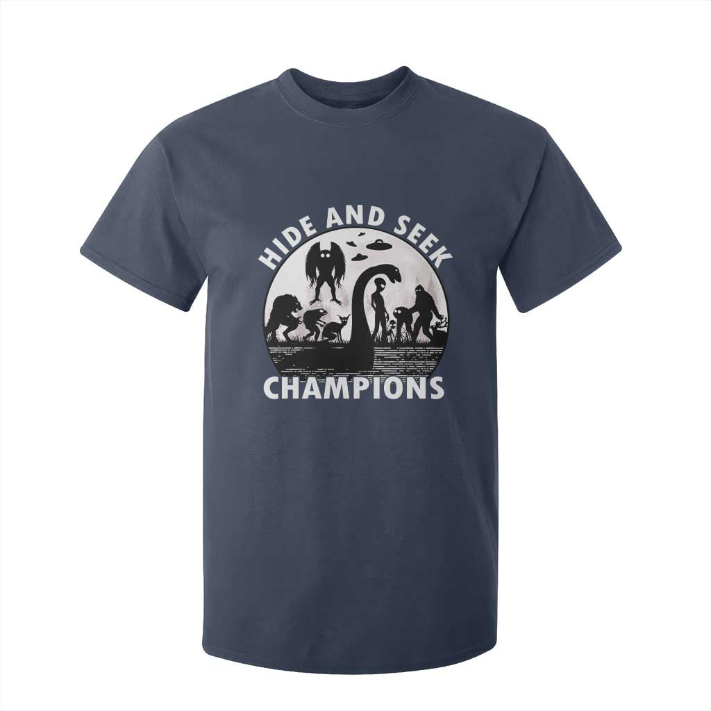 Hide And Seek Champions T Shirt For Kid Funny Cryptid Cryptozoology TS14 Navy Print Your Wear