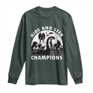 Hide And Seek Champions Long Sleeve Shirt Funny Cryptid Cryptozoology TS14 Dark Forest Green Print Your Wear