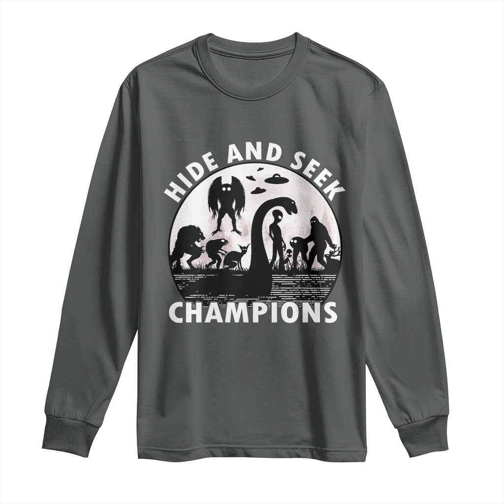 Hide And Seek Champions Long Sleeve Shirt Funny Cryptid Cryptozoology TS14 Dark Heather Print Your Wear