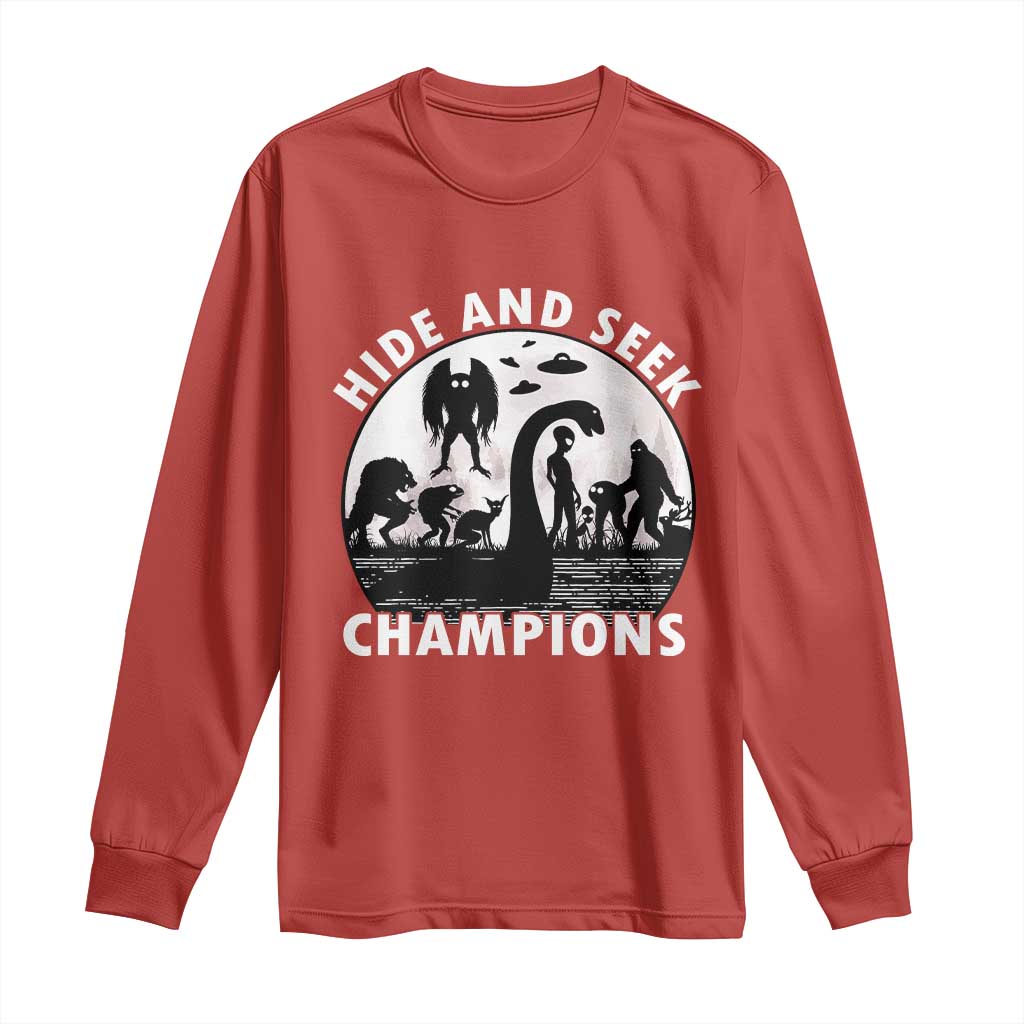 Hide And Seek Champions Long Sleeve Shirt Funny Cryptid Cryptozoology TS14 Red Print Your Wear