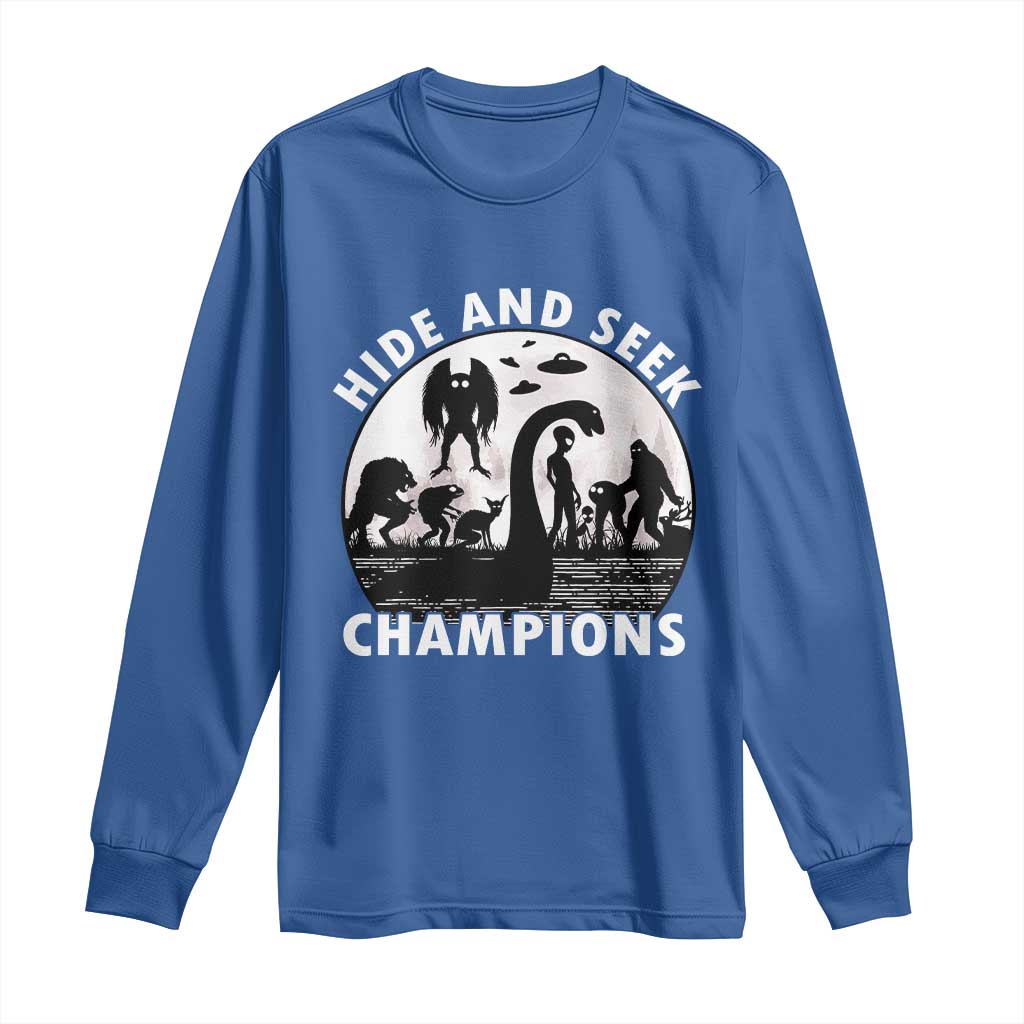 Hide And Seek Champions Long Sleeve Shirt Funny Cryptid Cryptozoology TS14 Royal Blue Print Your Wear