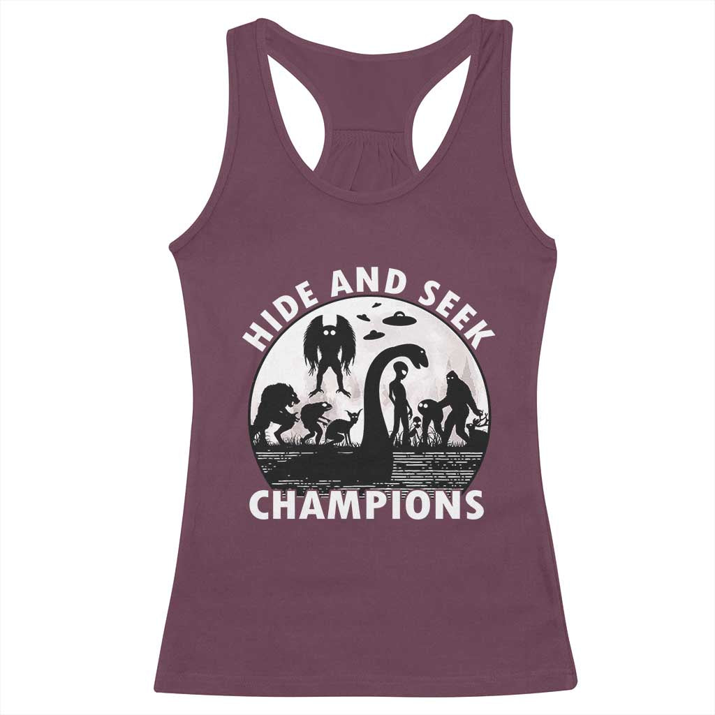 Hide And Seek Champions Racerback Tank Top Funny Cryptid Cryptozoology TS14 Maroon Print Your Wear