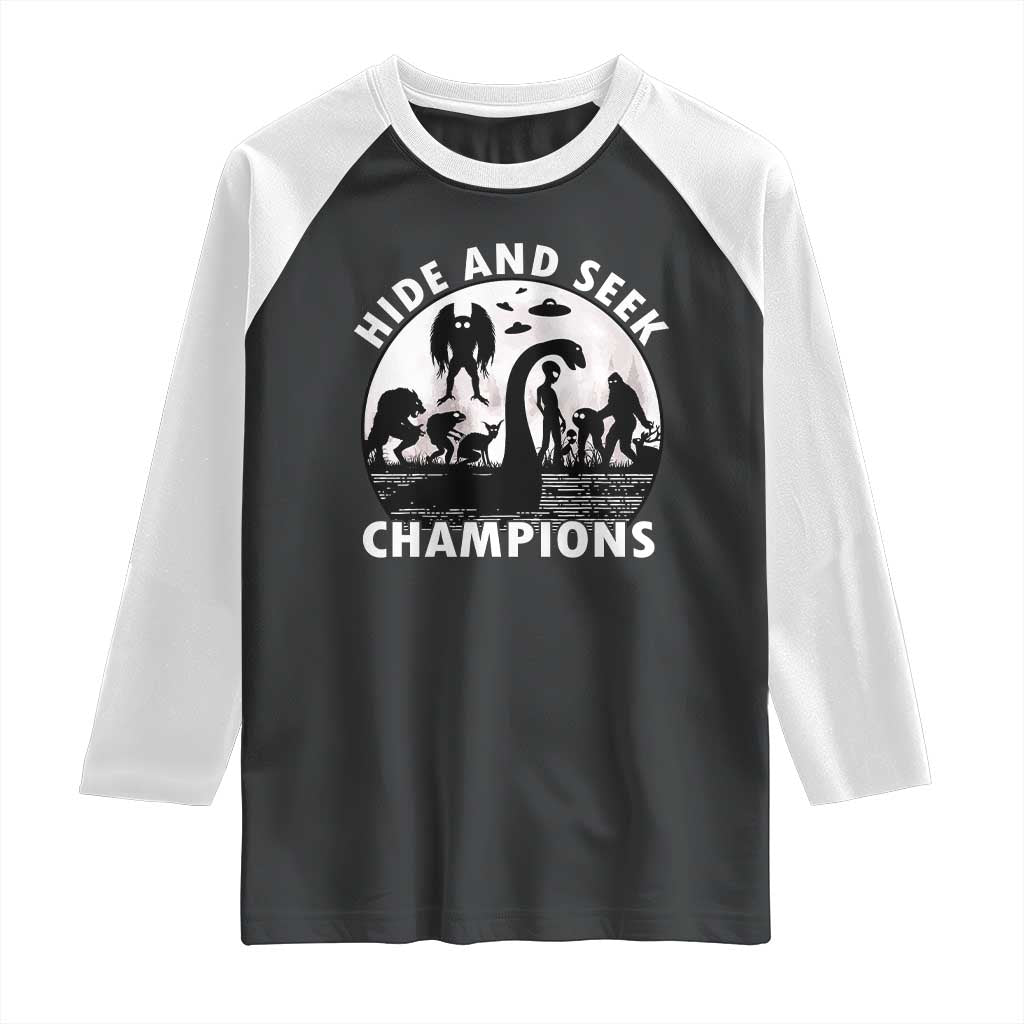 Hide And Seek Champions Raglan Shirt Funny Cryptid Cryptozoology TS14 Black White Print Your Wear