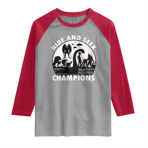 Hide And Seek Champions Raglan Shirt Funny Cryptid Cryptozoology TS14 Sport Gray Red Print Your Wear