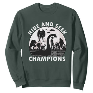 Hide And Seek Champions Sweatshirt Funny Cryptid Cryptozoology TS14 Dark Forest Green Print Your Wear