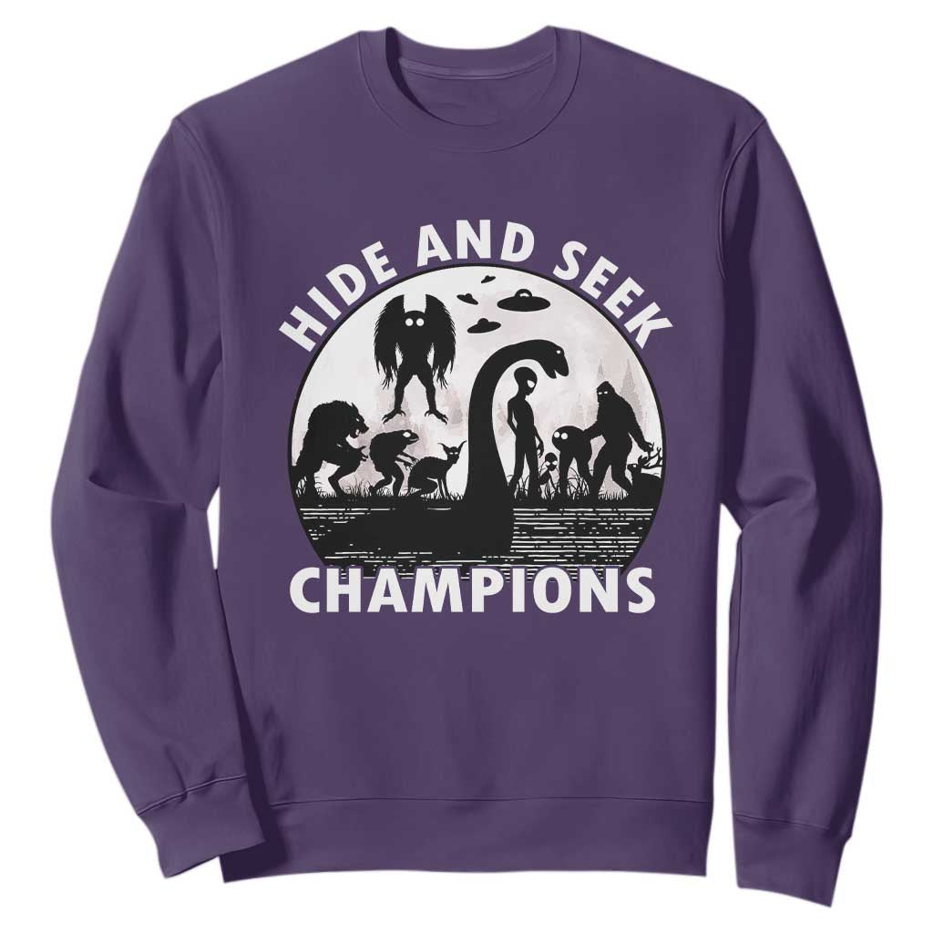 Hide And Seek Champions Sweatshirt Funny Cryptid Cryptozoology TS14 Purple Print Your Wear