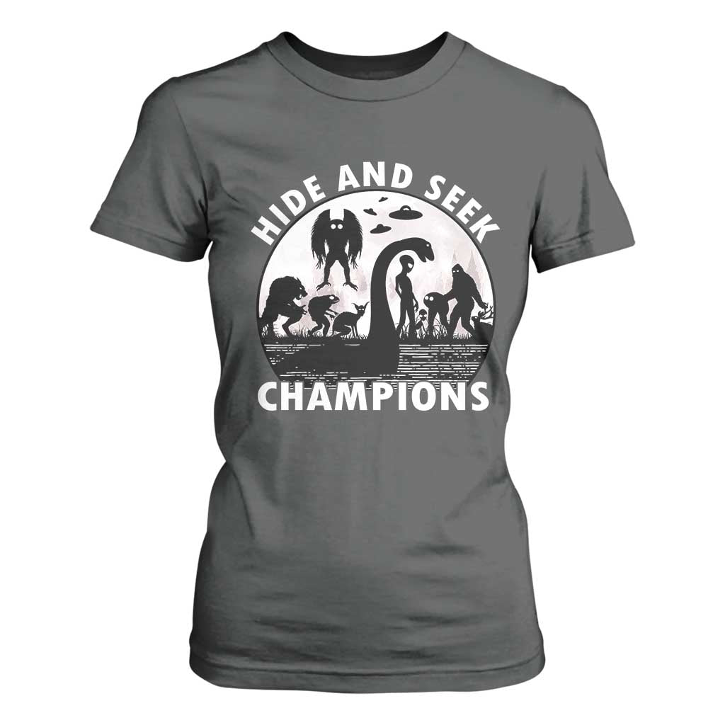 Hide And Seek Champions T Shirt For Women Funny Cryptid Cryptozoology TS14 Dark Heather Print Your Wear