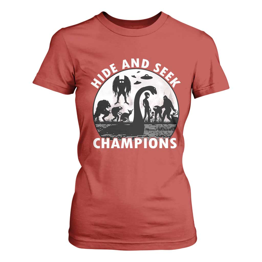 Hide And Seek Champions T Shirt For Women Funny Cryptid Cryptozoology TS14 Red Print Your Wear