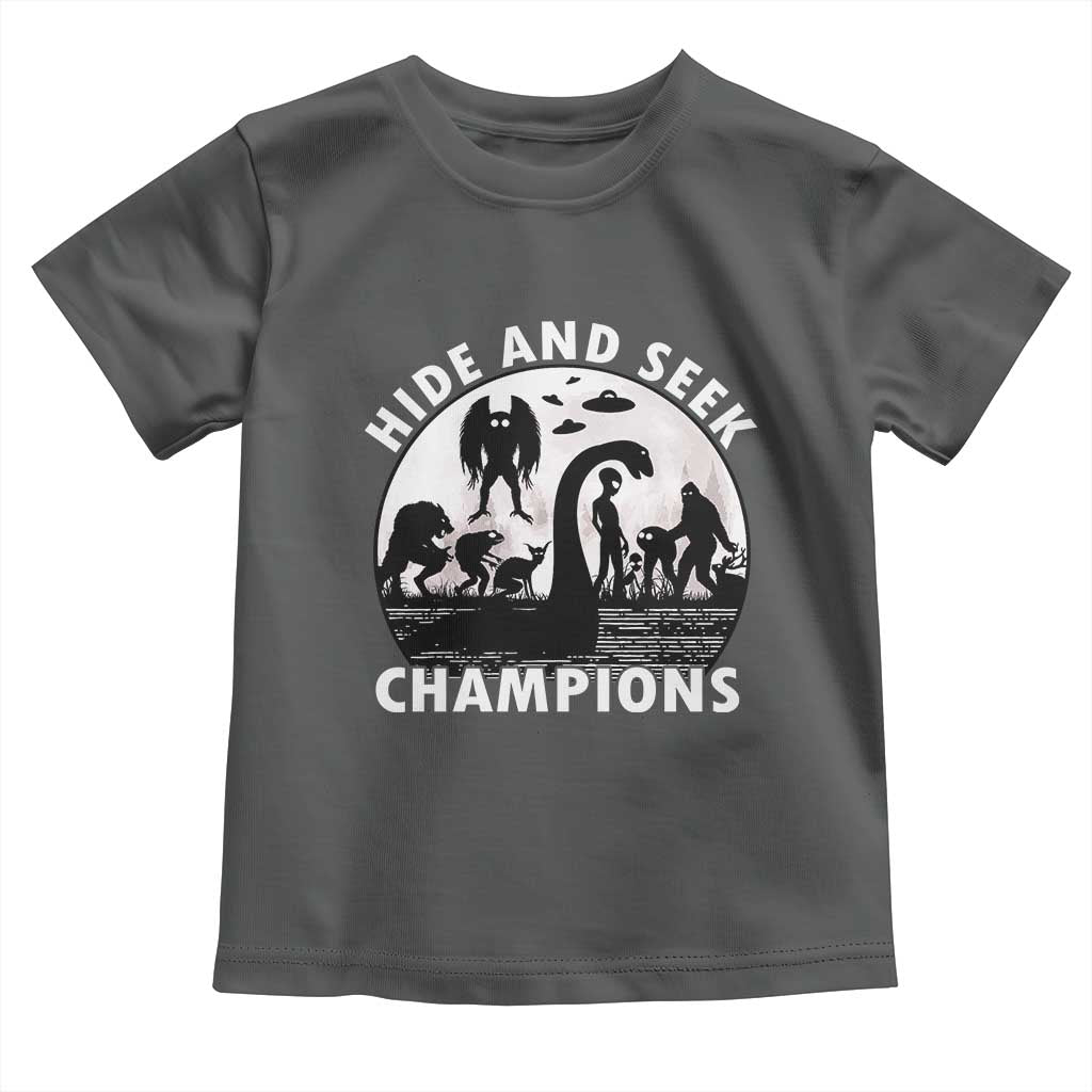 Hide And Seek Champions Toddler T Shirt Funny Cryptid Cryptozoology TS14 Dark Heather Print Your Wear