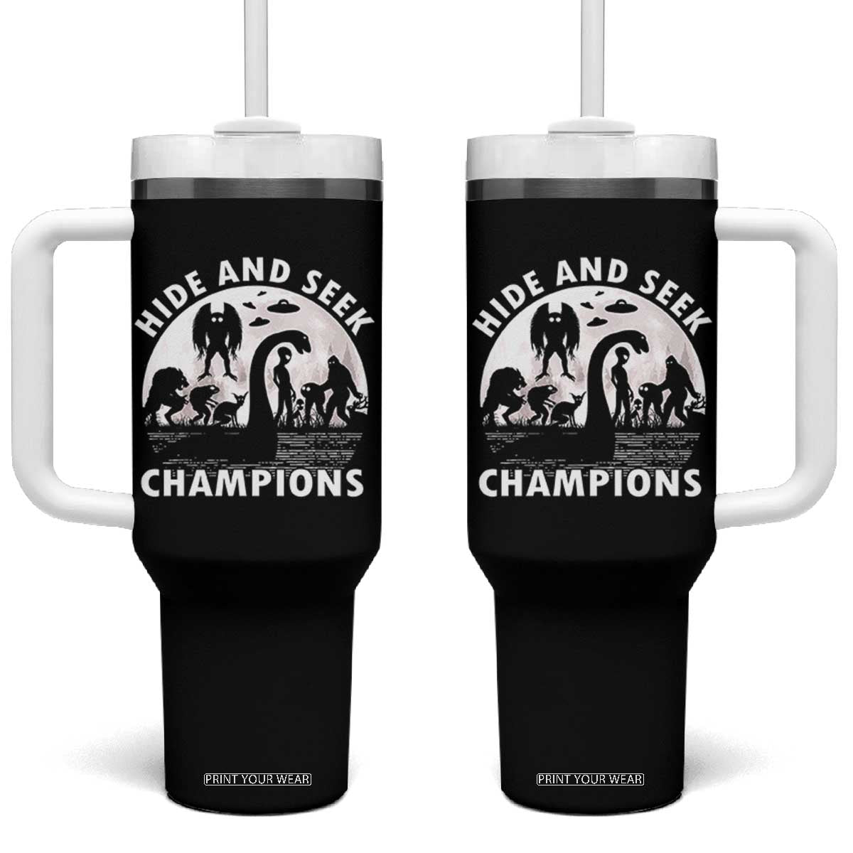 Hide And Seek Champions Tumbler With Handle Funny Cryptid Cryptozoology TS14 One Size: 40 oz Black Print Your Wear