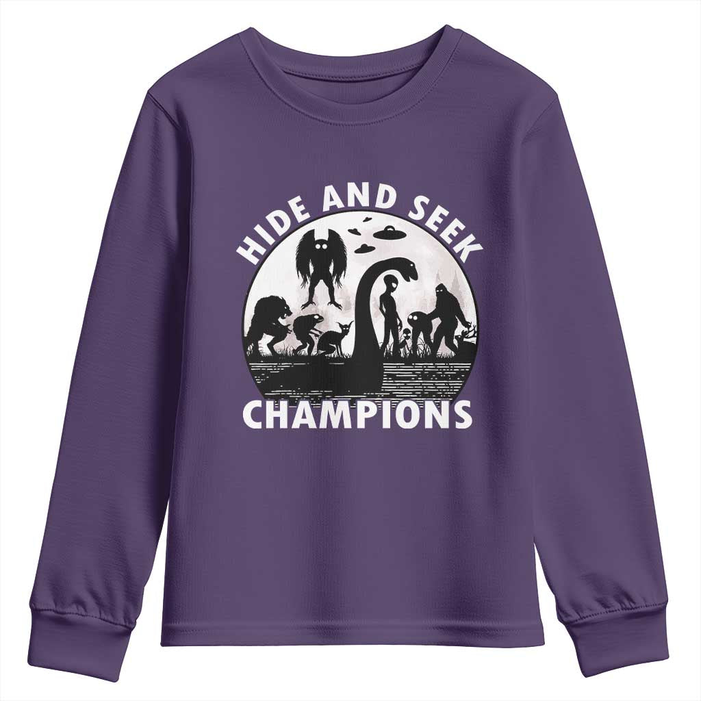 Hide And Seek Champions Youth Sweatshirt Funny Cryptid Cryptozoology TS14 Purple Print Your Wear