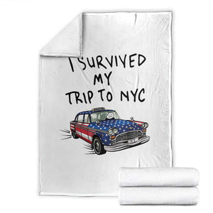 I Survived My Trip to NYC Throw Blanket Funny New York City USA Flag Taxi Meme Gift