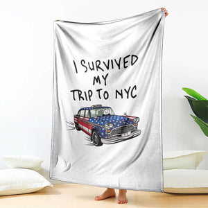 I Survived My Trip to NYC Throw Blanket Funny New York City USA Flag Taxi Meme Gift