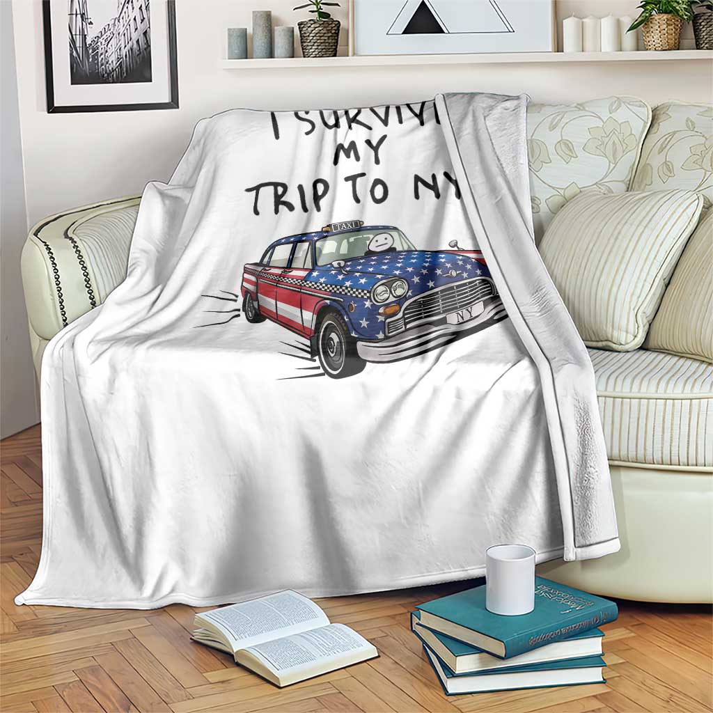 I Survived My Trip to NYC Throw Blanket Funny New York City USA Flag Taxi Meme Gift