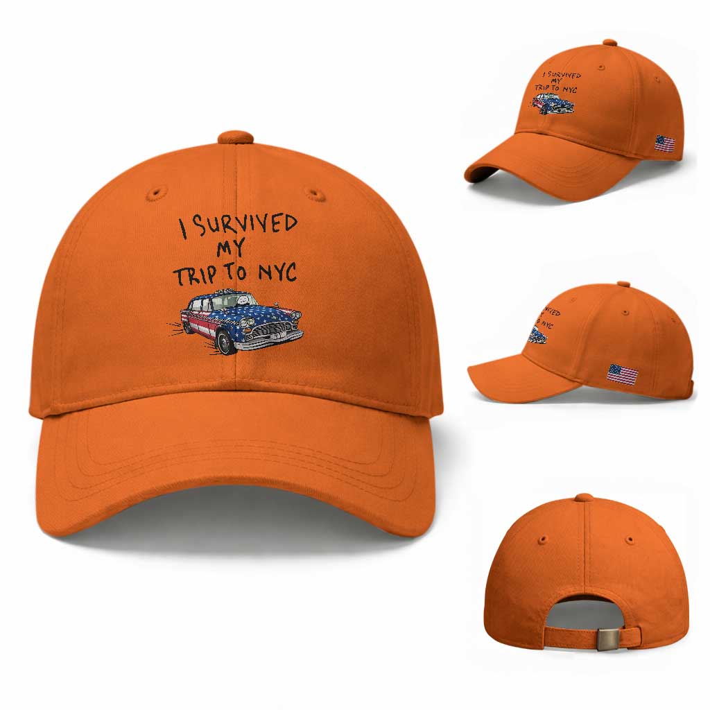 I Survived My Trip to NYC Baseball Cap Funny New York City USA Flag Taxi Meme Gift