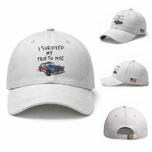 I Survived My Trip to NYC Baseball Cap Funny New York City USA Flag Taxi Meme Gift