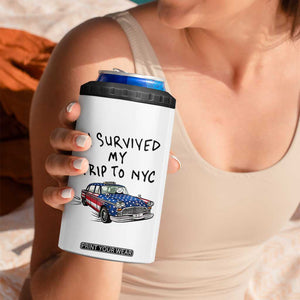 I Survived My Trip to NYC 4 in 1 Can Cooler Tumbler Funny New York City USA Flag Taxi Meme Gift