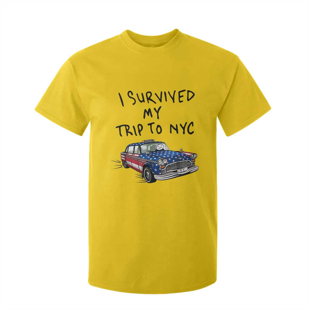 I Survived My Trip to NYC T Shirt For Kid Funny New York City USA Flag Taxi Meme Gift