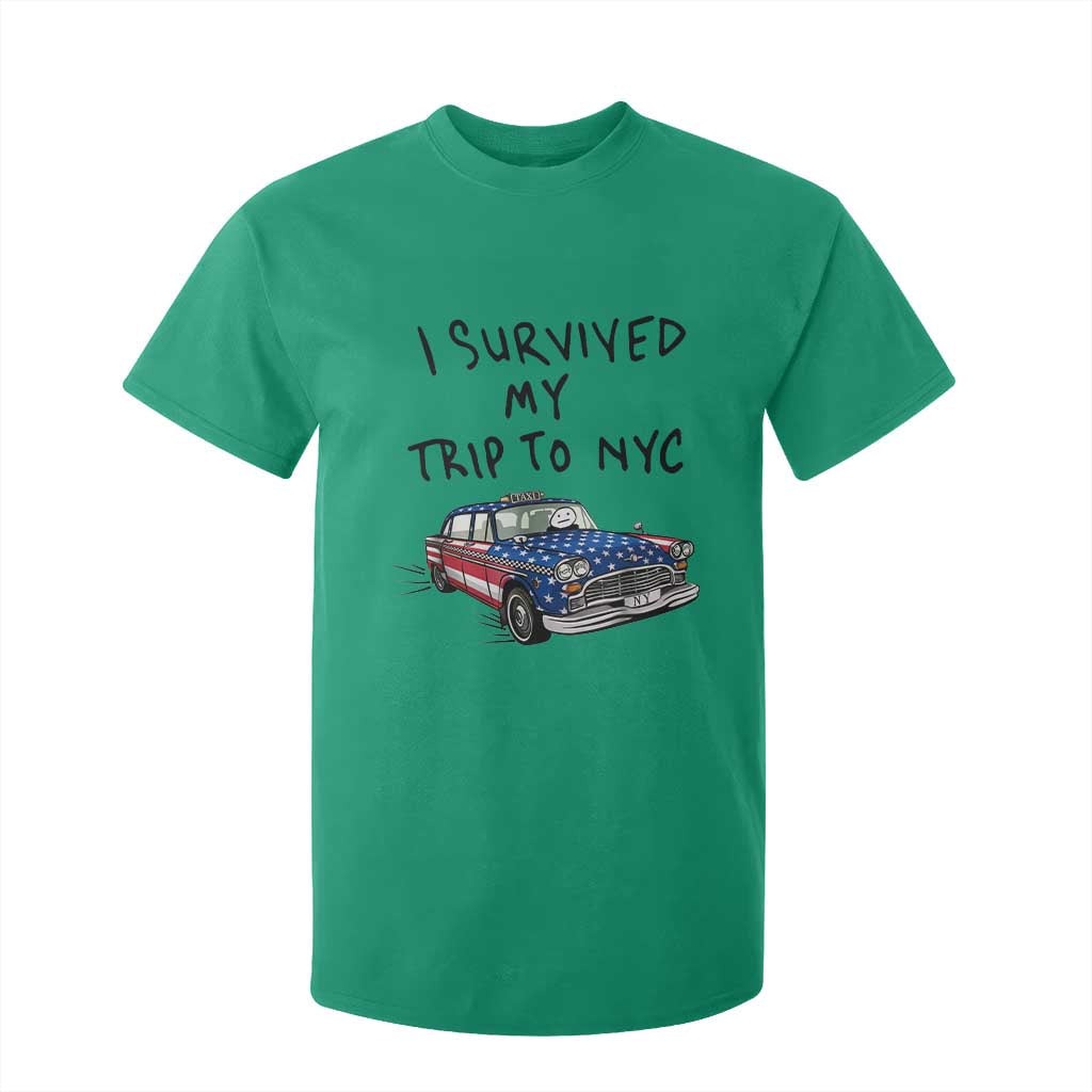 I Survived My Trip to NYC T Shirt For Kid Funny New York City USA Flag Taxi Meme Gift