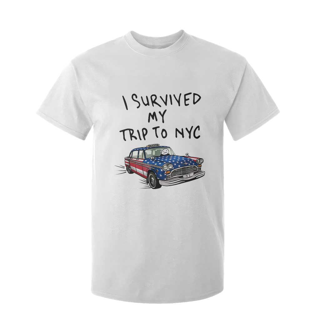 I Survived My Trip to NYC T Shirt For Kid Funny New York City USA Flag Taxi Meme Gift