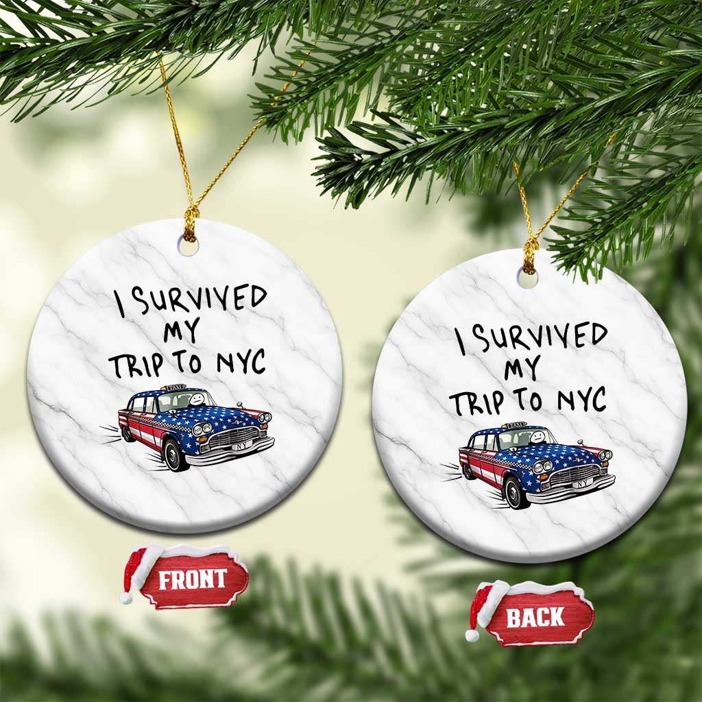 I Survived My Trip to NYC Ceramic Ornament Funny New York City USA Flag Taxi Meme Gift TS14 1pc White Marble Print Your Wear