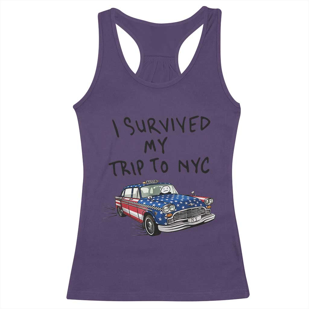 I Survived My Trip to NYC Racerback Tank Top Funny New York City USA Flag Taxi Meme Gift