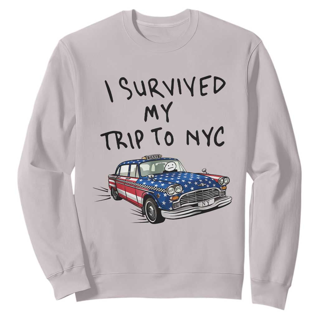 I Survived My Trip to NYC Sweatshirt Funny New York City USA Flag Taxi Meme Gift