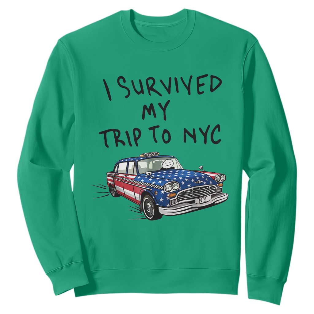 I Survived My Trip to NYC Sweatshirt Funny New York City USA Flag Taxi Meme Gift