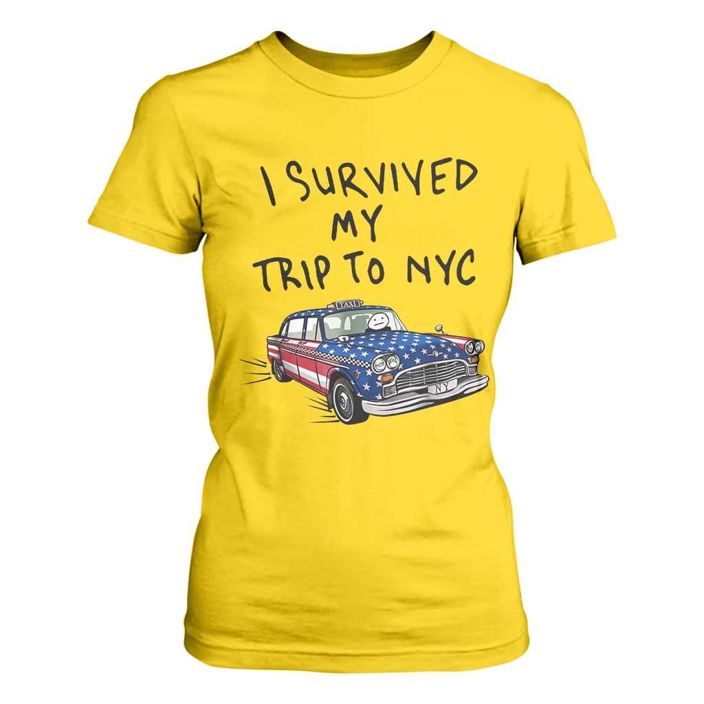 I Survived My Trip to NYC T Shirt For Women Funny New York City USA Flag Taxi Meme Gift