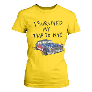 I Survived My Trip to NYC T Shirt For Women Funny New York City USA Flag Taxi Meme Gift