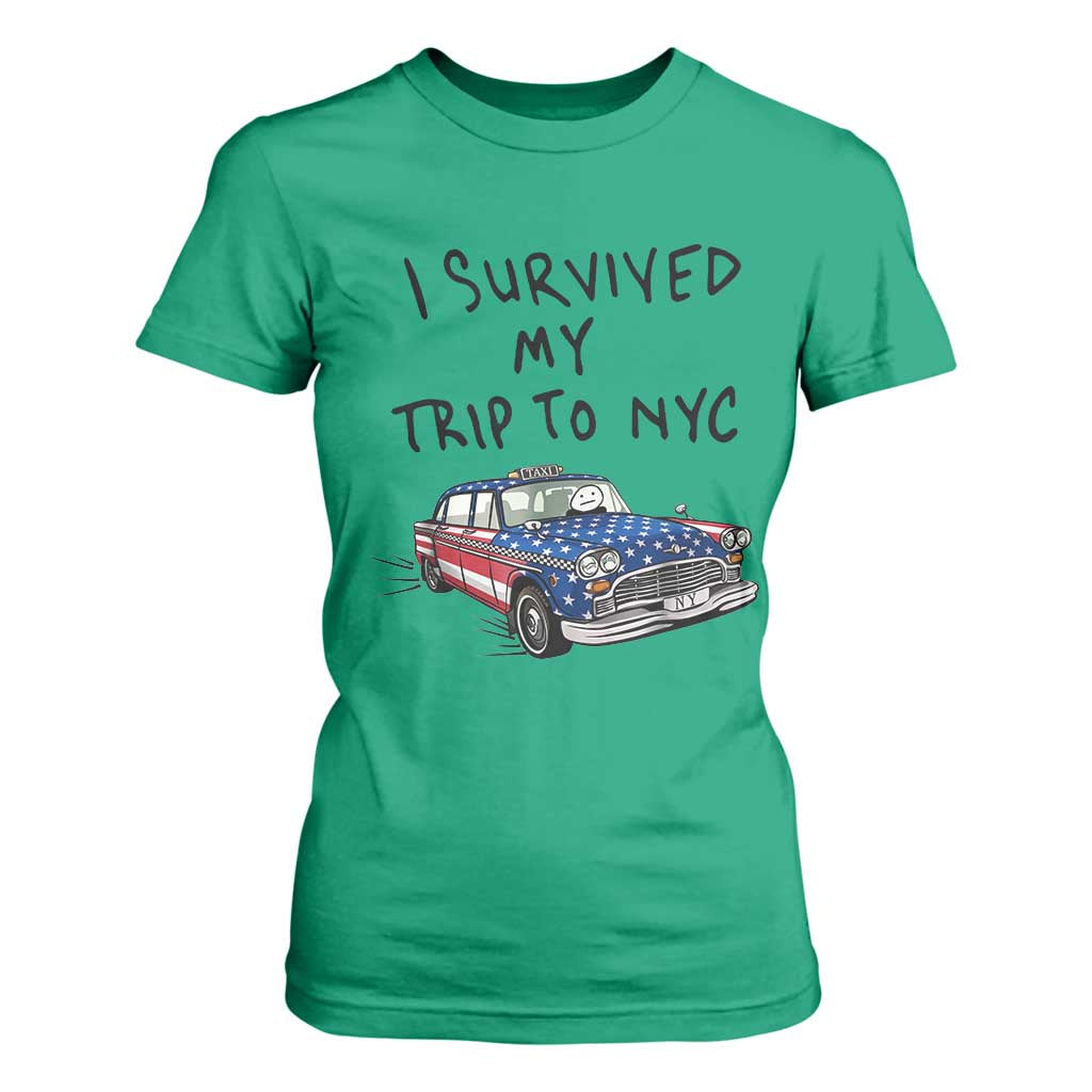I Survived My Trip to NYC T Shirt For Women Funny New York City USA Flag Taxi Meme Gift