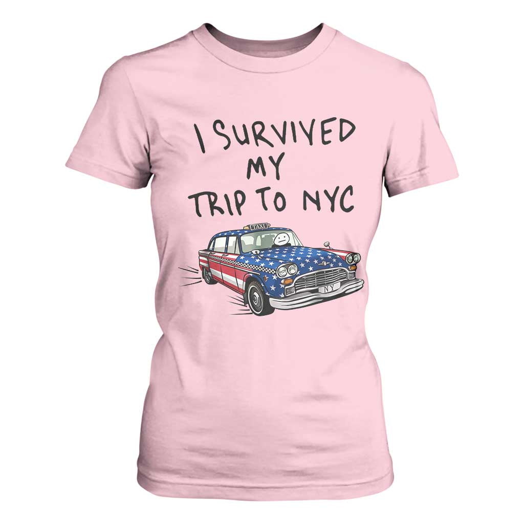 I Survived My Trip to NYC T Shirt For Women Funny New York City USA Flag Taxi Meme Gift