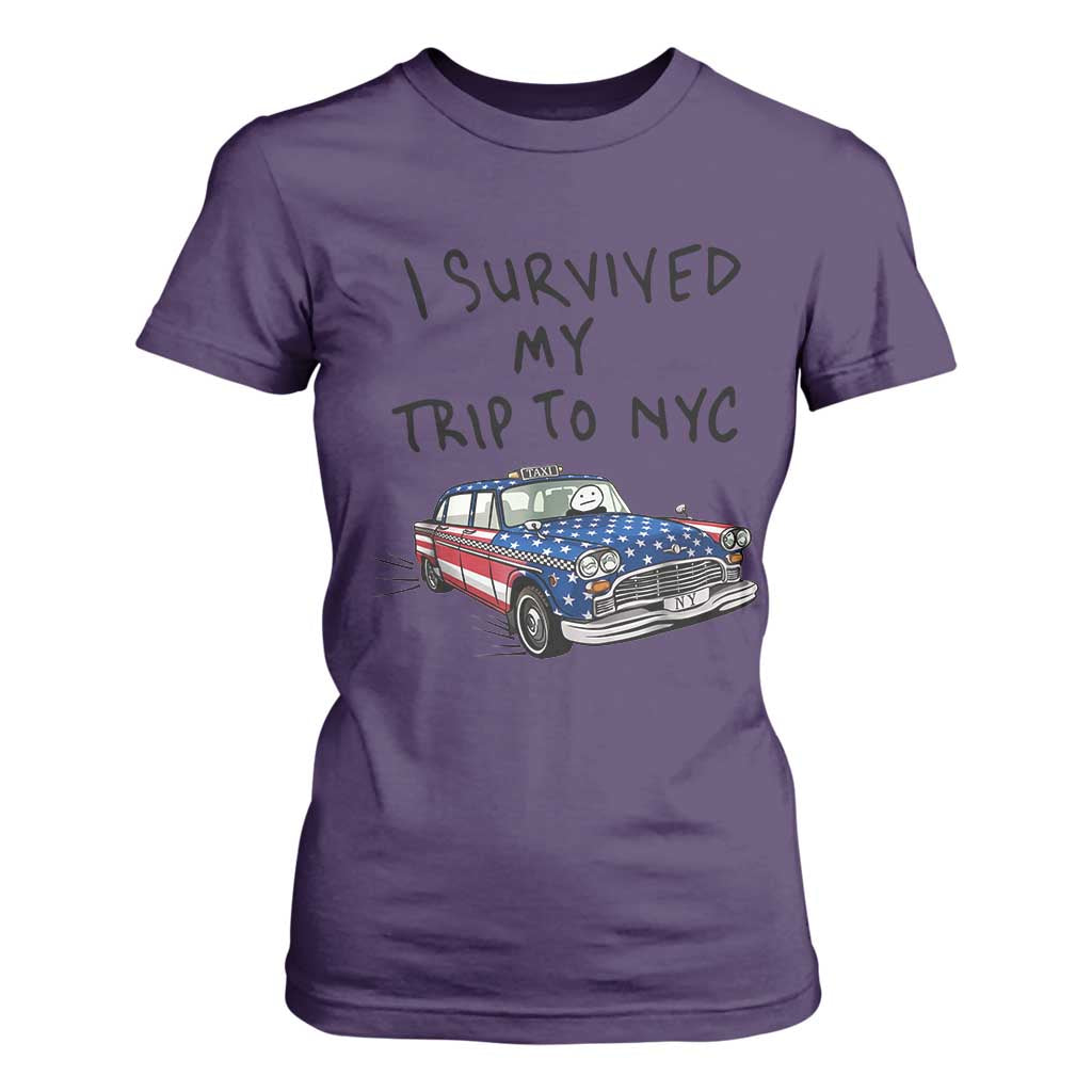 I Survived My Trip to NYC T Shirt For Women Funny New York City USA Flag Taxi Meme Gift
