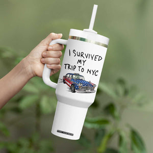 I Survived My Trip to NYC Tumbler With Handle Funny New York City USA Flag Taxi Meme Gift