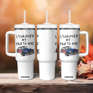 I Survived My Trip to NYC Tumbler With Handle Funny New York City USA Flag Taxi Meme Gift