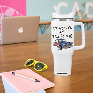 I Survived My Trip to NYC Tumbler With Handle Funny New York City USA Flag Taxi Meme Gift