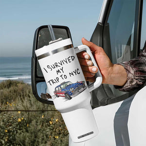 I Survived My Trip to NYC Tumbler With Handle Funny New York City USA Flag Taxi Meme Gift