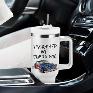 I Survived My Trip to NYC Tumbler With Handle Funny New York City USA Flag Taxi Meme Gift