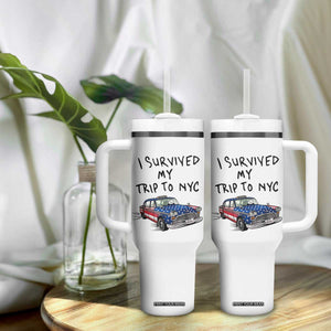 I Survived My Trip to NYC Tumbler With Handle Funny New York City USA Flag Taxi Meme Gift
