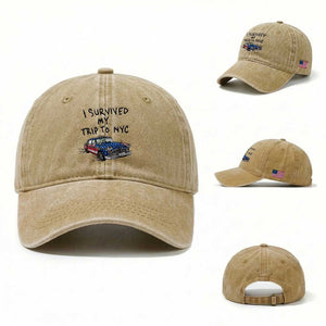 I Survived My Trip to NYC Washed Cotton Baseball Cap Funny New York City USA Flag Taxi Meme Gift