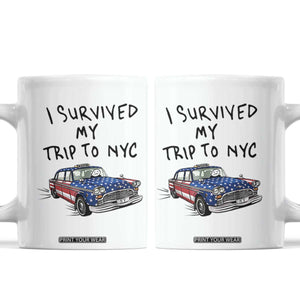 I Survived My Trip to NYC Coffee Mug Funny New York City USA Flag Taxi Meme Gift