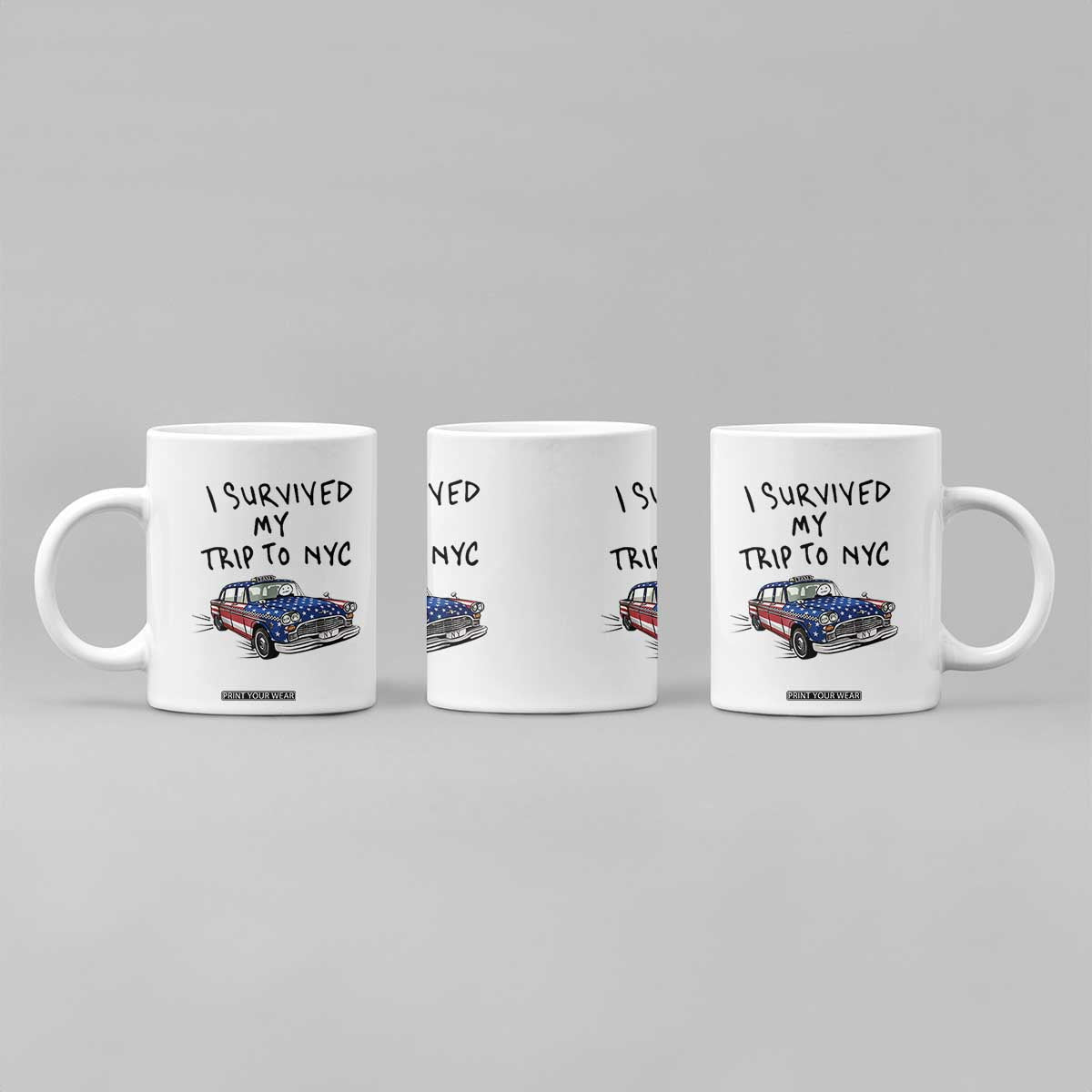 I Survived My Trip to NYC Coffee Mug Funny New York City USA Flag Taxi Meme Gift