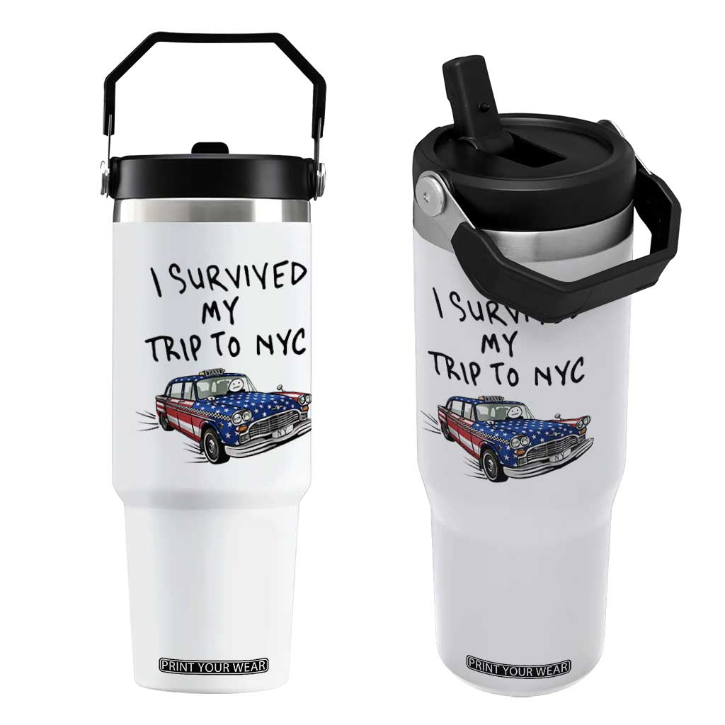 I Survived My Trip to NYC Flip Straw Tumbler Funny New York City USA Flag Taxi Meme Gift