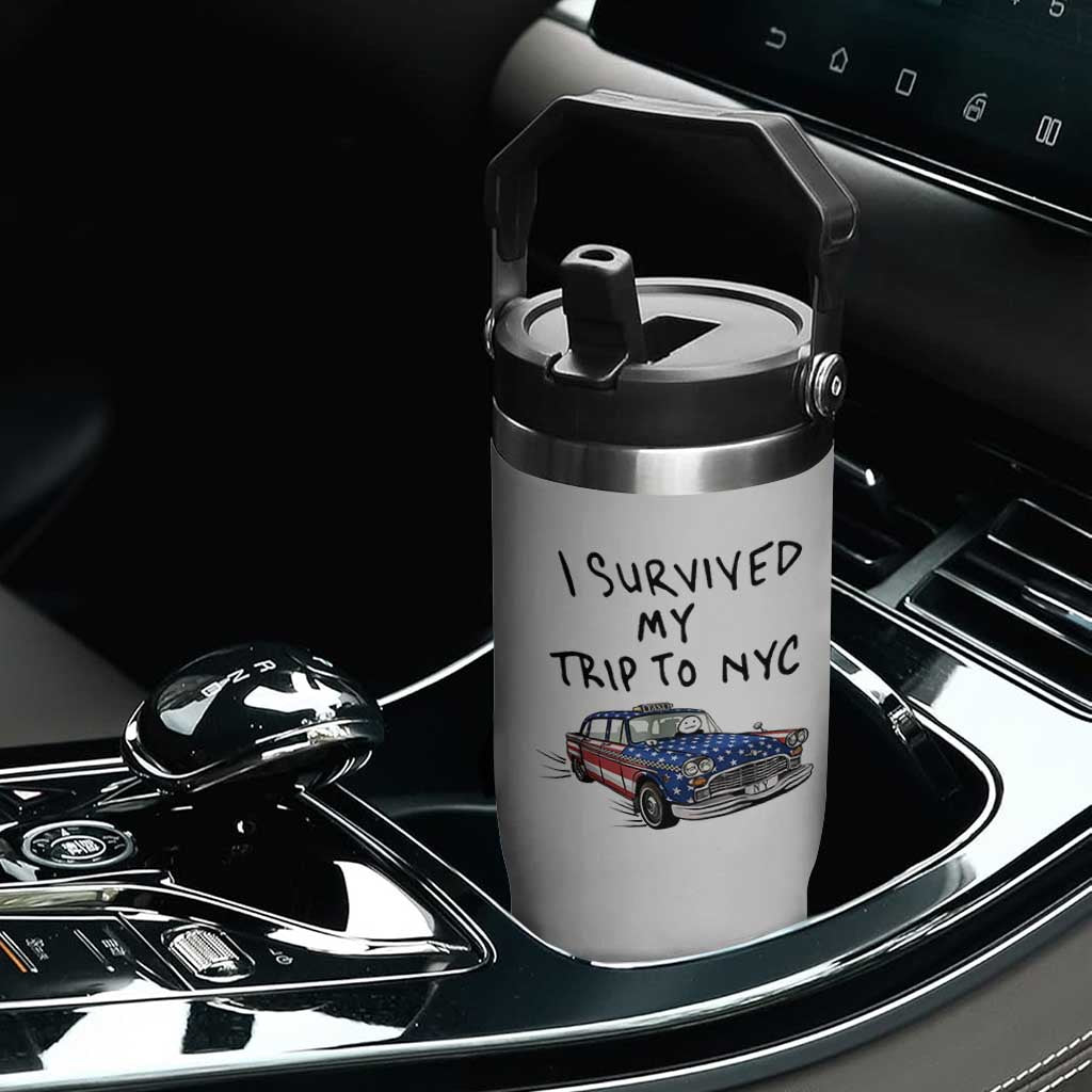 I Survived My Trip to NYC Flip Straw Tumbler Funny New York City USA Flag Taxi Meme Gift